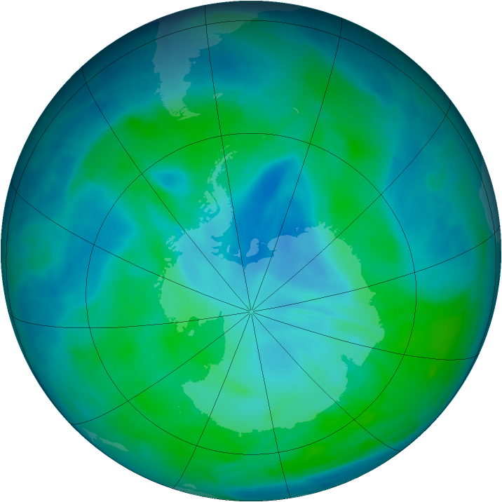 Antarctic ozone map for 04 January 2009